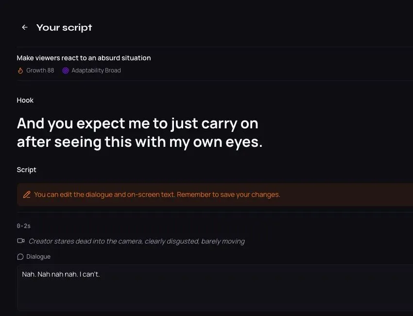 Script réellement généré à partir de la trend et du profil sélectionnés
