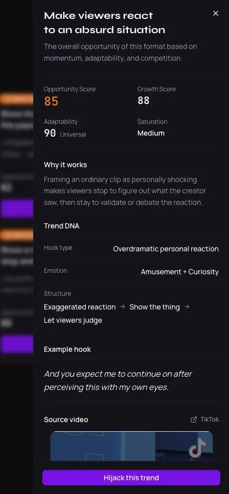 Analyse réelle d'une trend avec son hook, sa structure et ses indicateurs